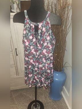 Bloomchic plus sz US 22-24 One Piece Women's attch skirt w/spanx  Swimsuit Flora